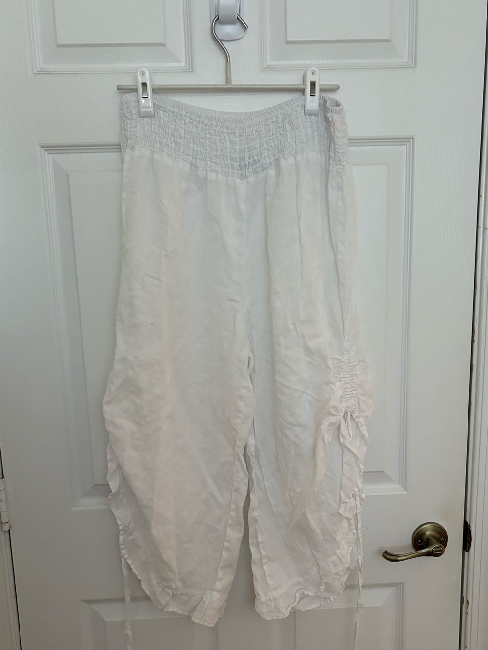 White Lightweight Elastic Waist Linen Pants - Picture 1 of 6